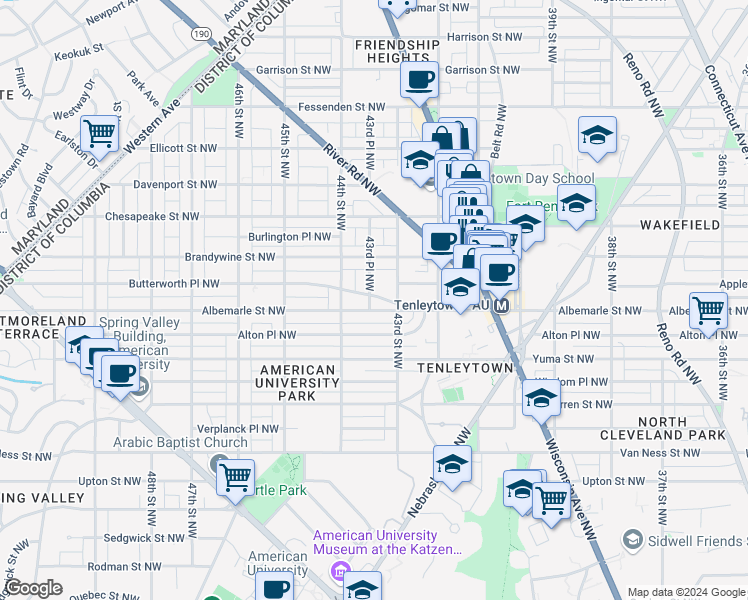 map of restaurants, bars, coffee shops, grocery stores, and more near 4509 43rd Place Northwest in Washington
