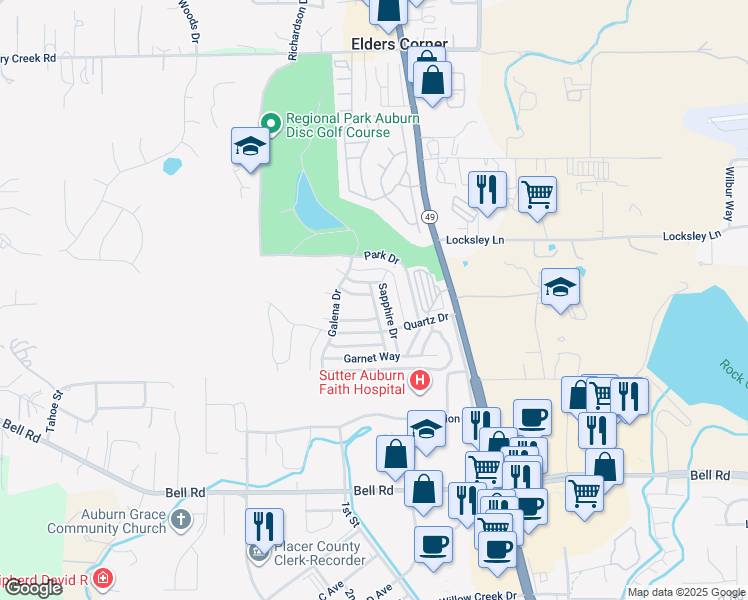 map of restaurants, bars, coffee shops, grocery stores, and more near 3724 Sapphire Drive in Auburn