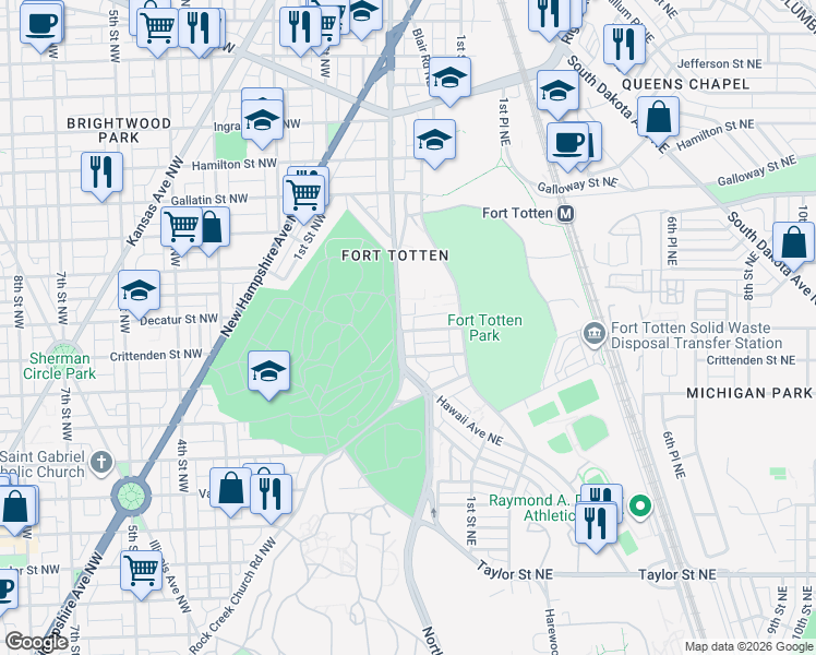 map of restaurants, bars, coffee shops, grocery stores, and more near 101 Independence Avenue Southeast in Washington
