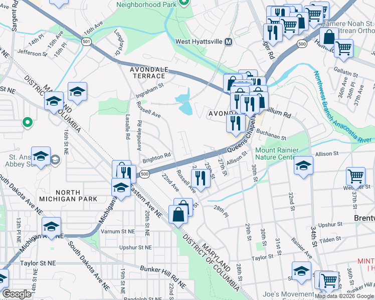 map of restaurants, bars, coffee shops, grocery stores, and more near 101 Independence Avenue Southeast in Washington
