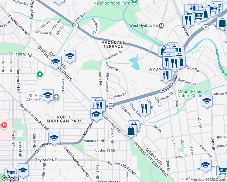 map of restaurants, bars, coffee shops, grocery stores, and more near 101 Independence Avenue Southeast in Washington