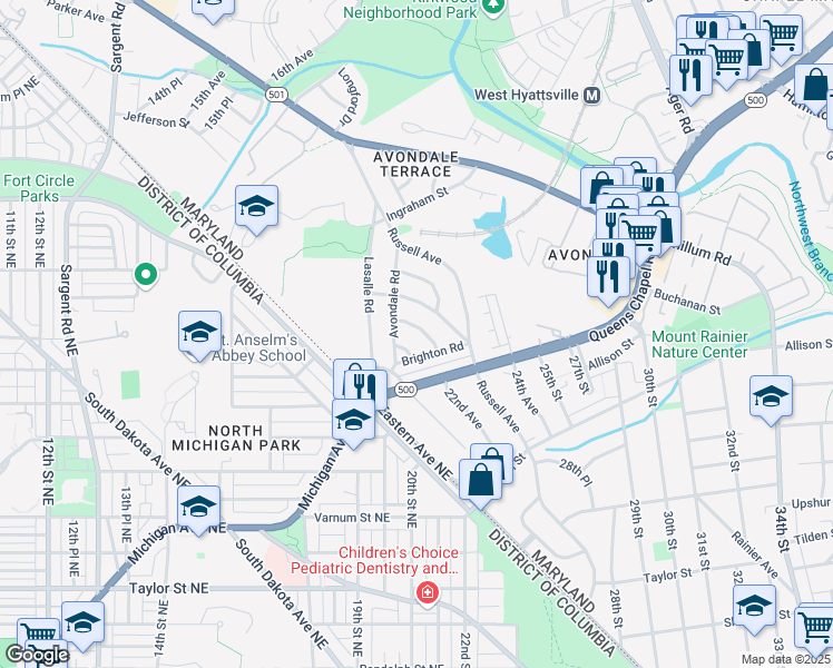 map of restaurants, bars, coffee shops, grocery stores, and more near 2007 Wardman Road in Hyattsville