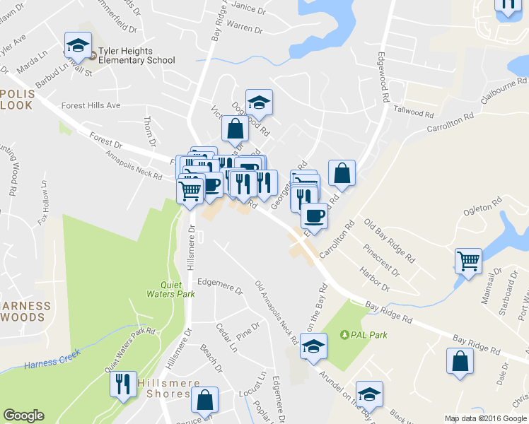 map of restaurants, bars, coffee shops, grocery stores, and more near 930 Bay Ridge Rd in Annapolis