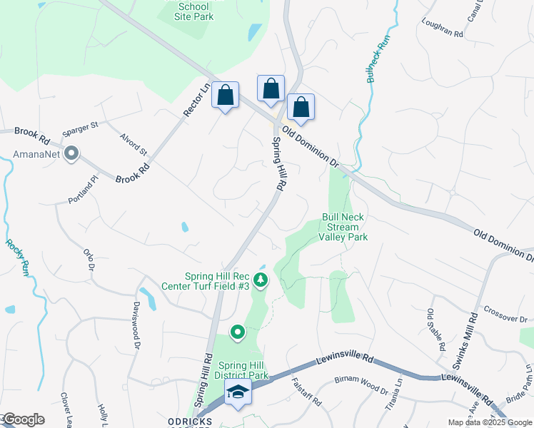 map of restaurants, bars, coffee shops, grocery stores, and more near 1121 Spring Hill Road in McLean