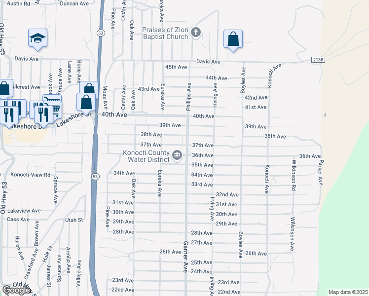 map of restaurants, bars, coffee shops, grocery stores, and more near 15875 37th Avenue in Clearlake