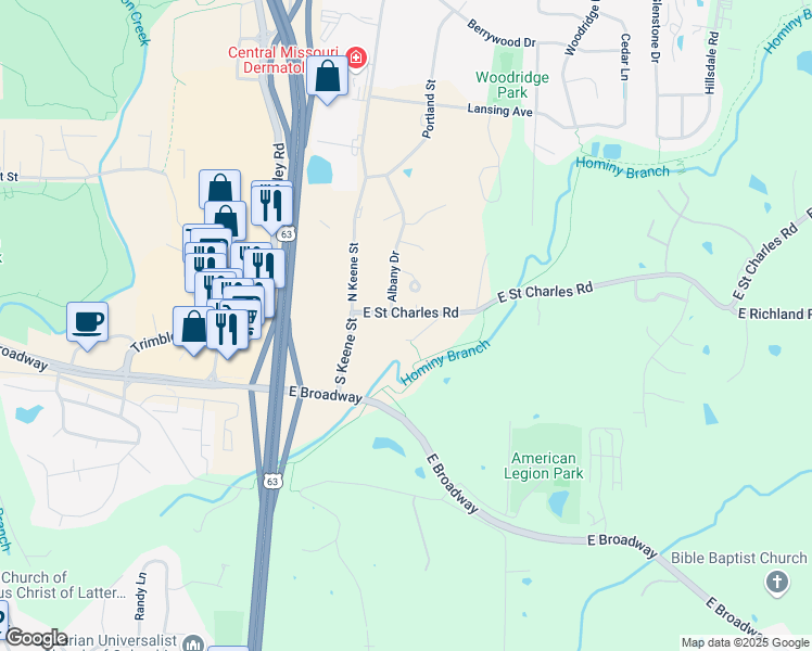 map of restaurants, bars, coffee shops, grocery stores, and more near 2-46 Albany Dr in Columbia