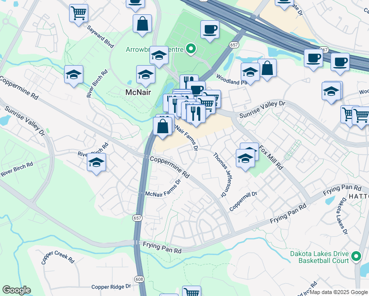 map of restaurants, bars, coffee shops, grocery stores, and more near 13388 Spofford Road in Herndon