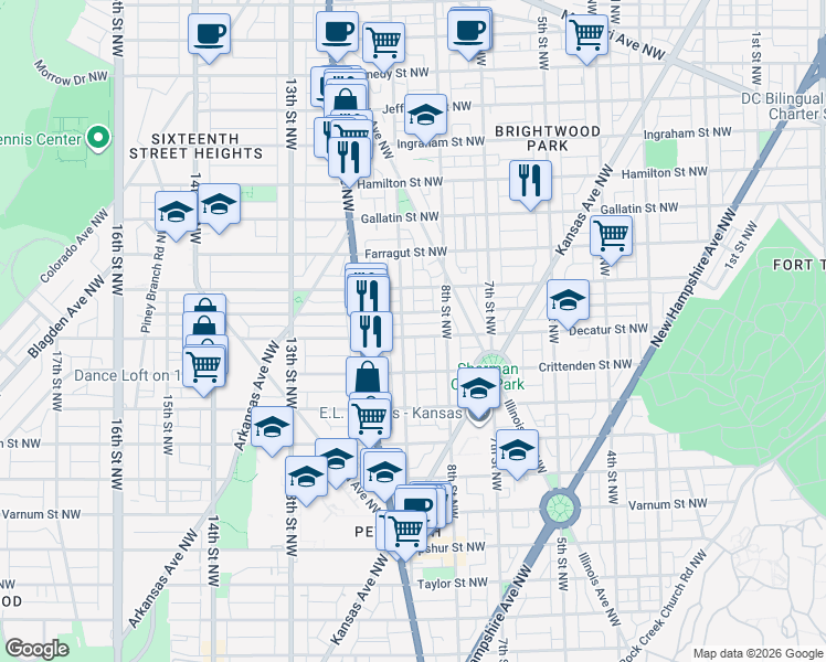 map of restaurants, bars, coffee shops, grocery stores, and more near 101 Independence Avenue Southeast in Washington
