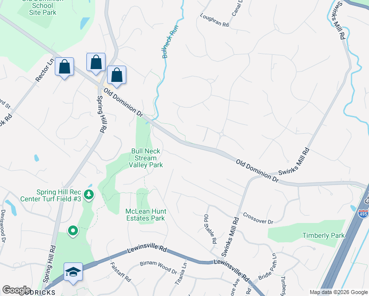 map of restaurants, bars, coffee shops, grocery stores, and more near 7845 Old Dominion Drive in McLean