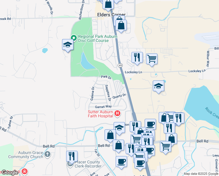 map of restaurants, bars, coffee shops, grocery stores, and more near 3724 Sapphire Drive in Auburn