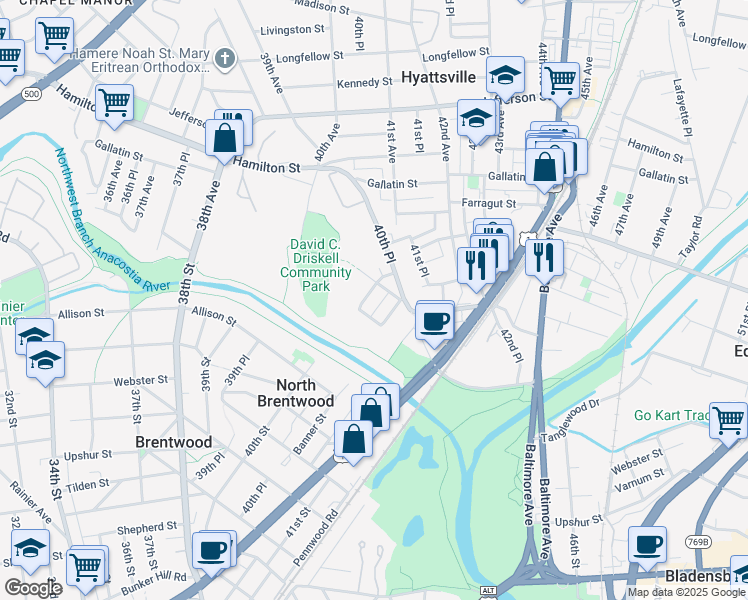 map of restaurants, bars, coffee shops, grocery stores, and more near 101 Independence Avenue Southeast in Washington