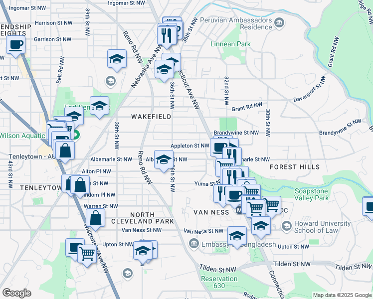 map of restaurants, bars, coffee shops, grocery stores, and more near 101 Independence Avenue Southeast in Washington