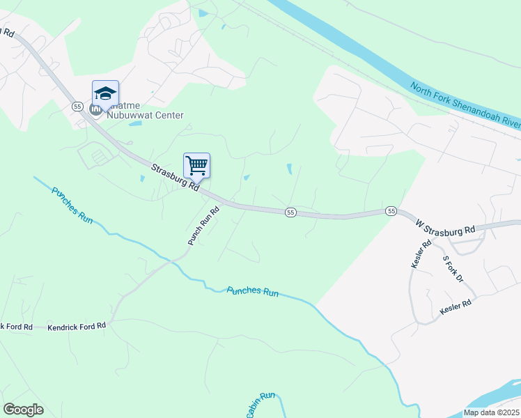 map of restaurants, bars, coffee shops, grocery stores, and more near Strasburg Road in Front Royal