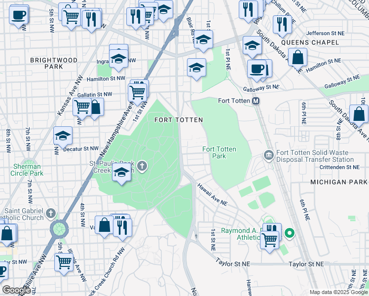 map of restaurants, bars, coffee shops, grocery stores, and more near 4711 North Capitol Street Northeast in Washington