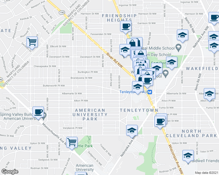 map of restaurants, bars, coffee shops, grocery stores, and more near 4520 43rd Place Northwest in Washington