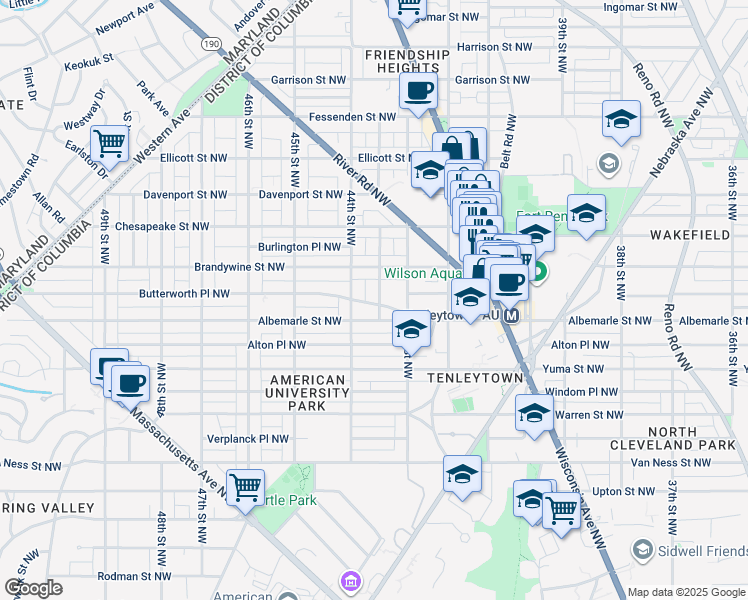 map of restaurants, bars, coffee shops, grocery stores, and more near 4520 43rd Place Northwest in Washington