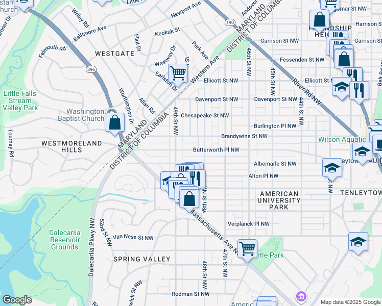 map of restaurants, bars, coffee shops, grocery stores, and more near 4826 Butterworth Place Northwest in Washington