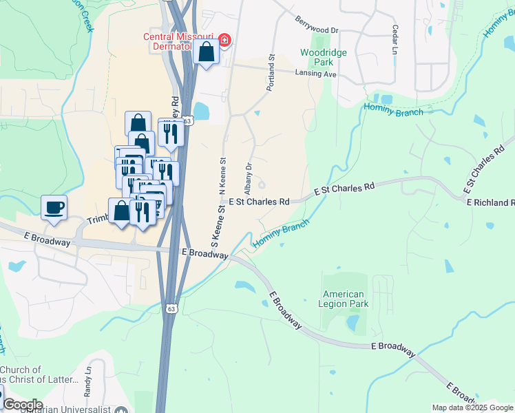 map of restaurants, bars, coffee shops, grocery stores, and more near 2-46 Albany Dr in Columbia