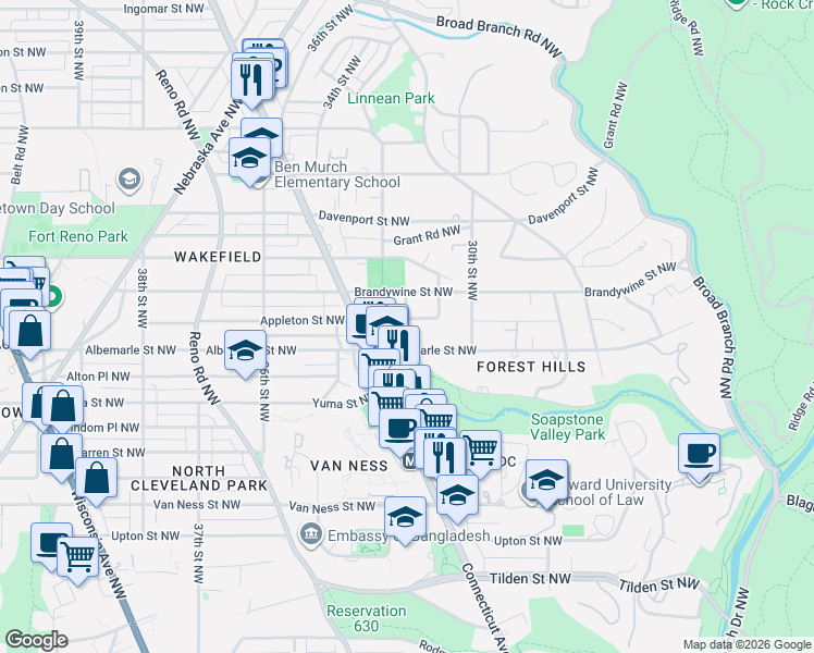 map of restaurants, bars, coffee shops, grocery stores, and more near 101 Independence Avenue Southeast in Washington