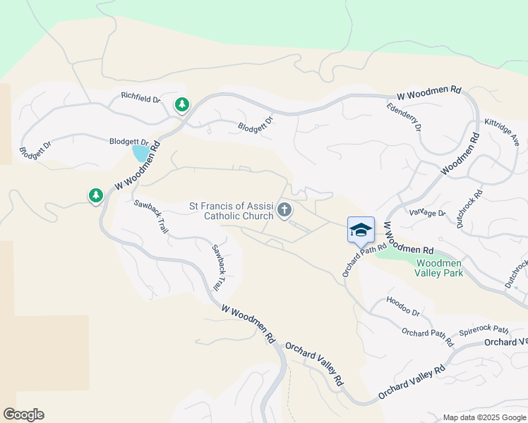 map of restaurants, bars, coffee shops, grocery stores, and more near 7619-7631 Deer Hill Grove in Colorado Springs