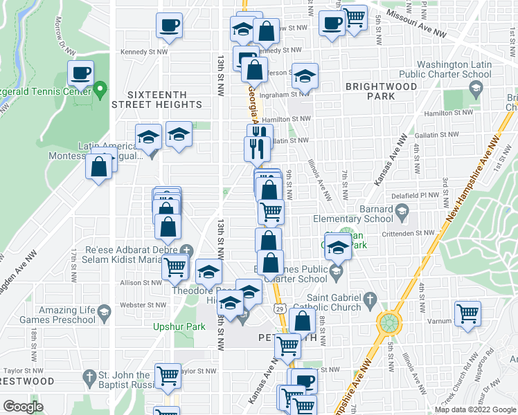 map of restaurants, bars, coffee shops, grocery stores, and more near 101 Independence Avenue Southeast in Washington