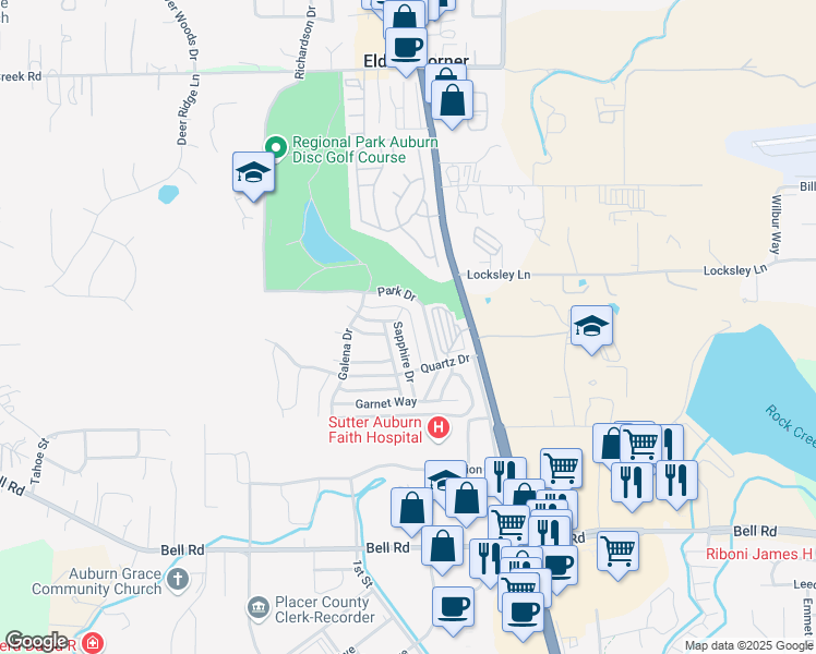 map of restaurants, bars, coffee shops, grocery stores, and more near 3684 Sapphire Drive in Auburn