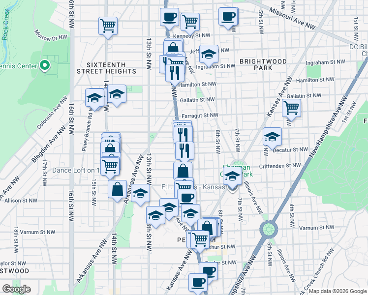 map of restaurants, bars, coffee shops, grocery stores, and more near 968 Delafield Place Northwest in Washington