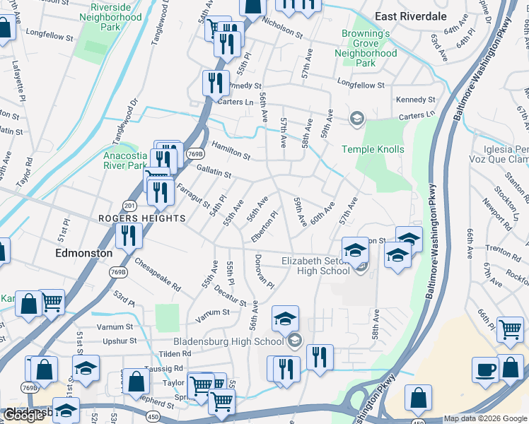 map of restaurants, bars, coffee shops, grocery stores, and more near 101 Independence Avenue Southeast in Washington