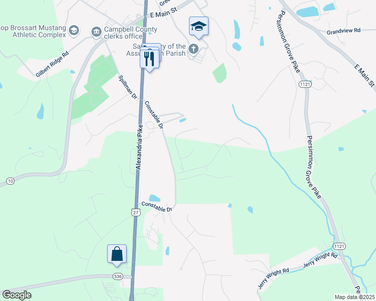 map of restaurants, bars, coffee shops, grocery stores, and more near 14 Broadfield Court in Alexandria