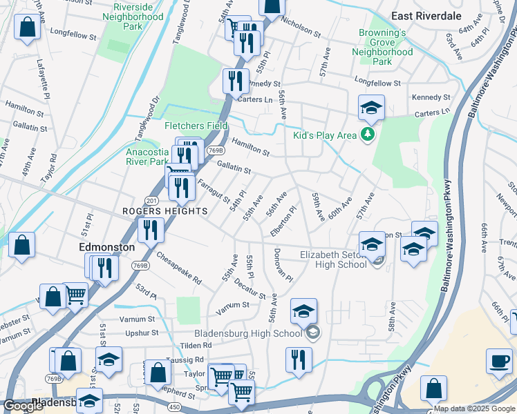 map of restaurants, bars, coffee shops, grocery stores, and more near 101 Independence Avenue Southeast in Washington