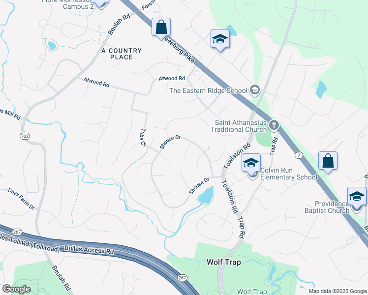 map of restaurants, bars, coffee shops, grocery stores, and more near 1402 Baritone Court in Vienna