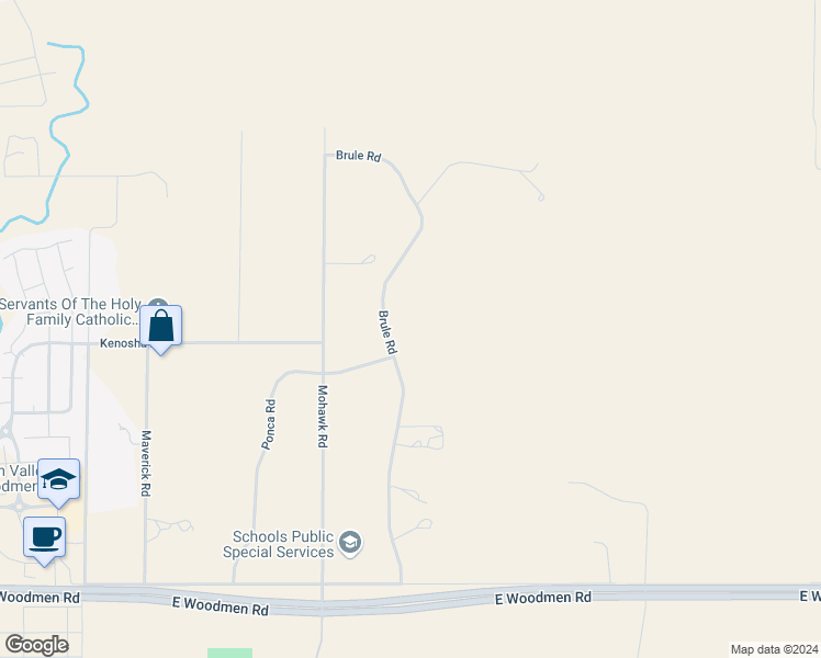 map of restaurants, bars, coffee shops, grocery stores, and more near 8065 Brule Road in Colorado Springs