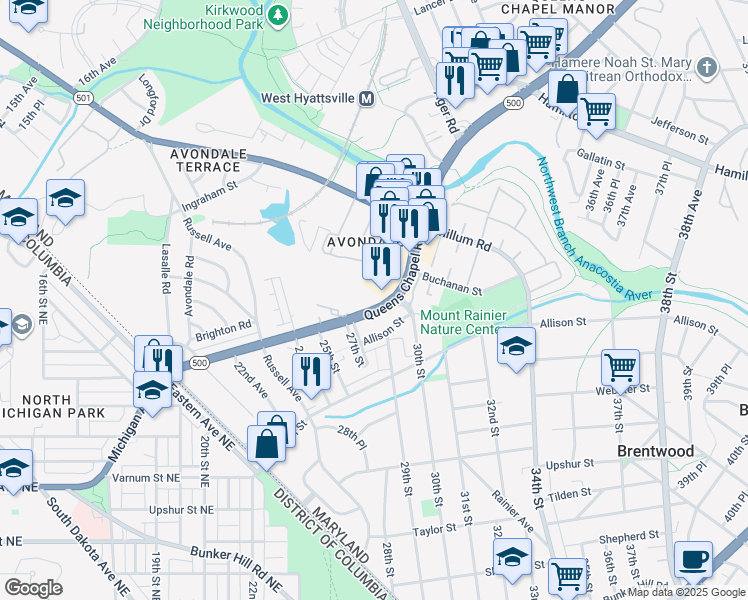 map of restaurants, bars, coffee shops, grocery stores, and more near 101 Independence Avenue Southeast in Washington