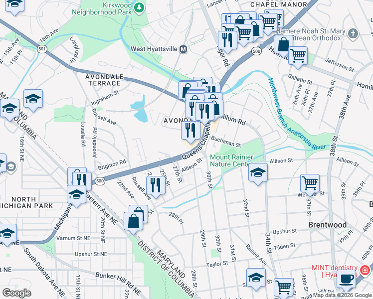map of restaurants, bars, coffee shops, grocery stores, and more near 101 Independence Avenue Southeast in Washington