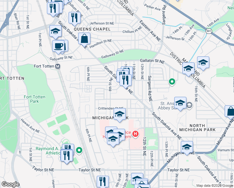 map of restaurants, bars, coffee shops, grocery stores, and more near 101 Independence Avenue Southeast in Washington