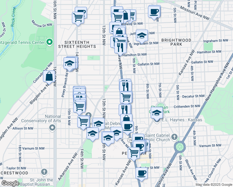 map of restaurants, bars, coffee shops, grocery stores, and more near 1208 Delafield Place Northwest in Washington