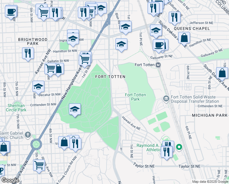 map of restaurants, bars, coffee shops, grocery stores, and more near 4801 North Capitol Street Northeast in Washington