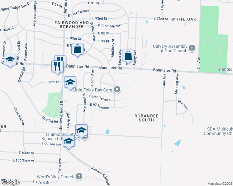 map of restaurants, bars, coffee shops, grocery stores, and more near 9639 Spring Valley Court in Kansas City