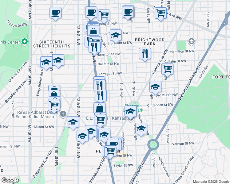 map of restaurants, bars, coffee shops, grocery stores, and more near 101 Independence Avenue Southeast in Washington