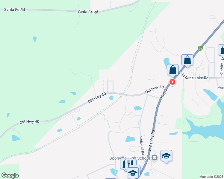 map of restaurants, bars, coffee shops, grocery stores, and more near 5 Sunrise Drive in Boonville