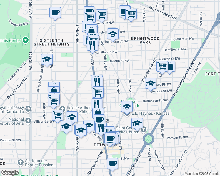 map of restaurants, bars, coffee shops, grocery stores, and more near 838 Delafield Place Northwest in Washington