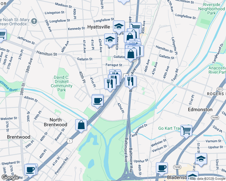 map of restaurants, bars, coffee shops, grocery stores, and more near 101 Independence Avenue Southeast in Washington