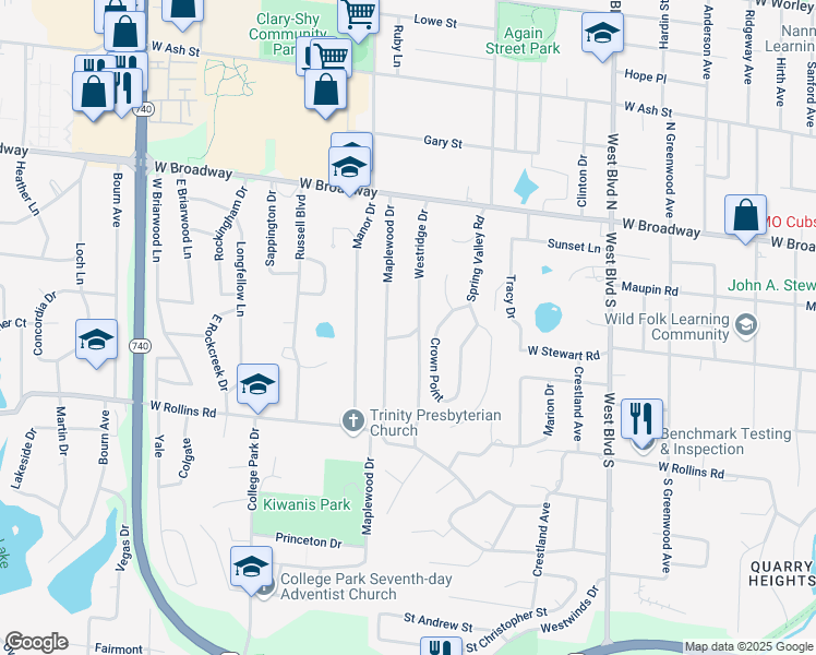 map of restaurants, bars, coffee shops, grocery stores, and more near 311 Westridge Drive in Columbia