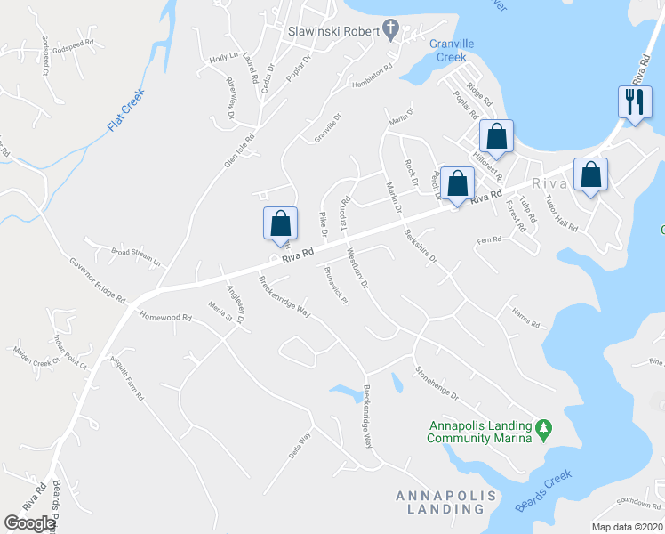 map of restaurants, bars, coffee shops, grocery stores, and more near 349 Brunswick Place in Riva