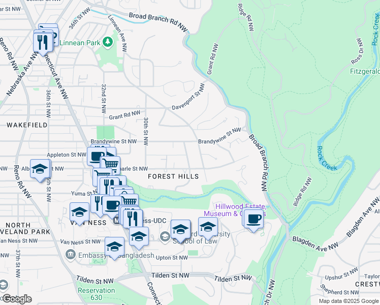 map of restaurants, bars, coffee shops, grocery stores, and more near 4527 29th Street Northwest in Washington