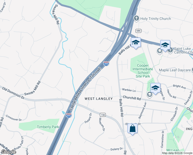 map of restaurants, bars, coffee shops, grocery stores, and more near 1036 Delf Drive in McLean