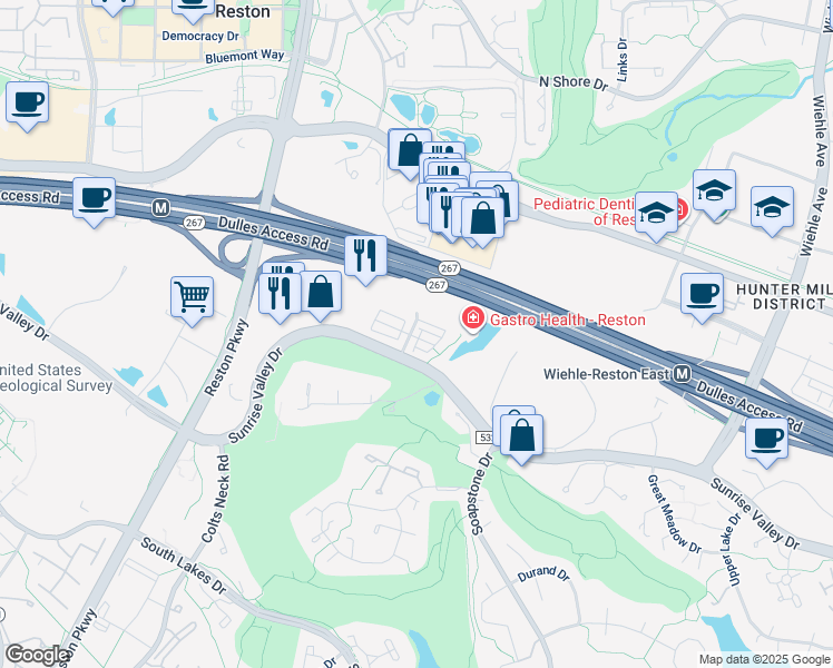 map of restaurants, bars, coffee shops, grocery stores, and more near 1973 Roland Clarke Place in Reston