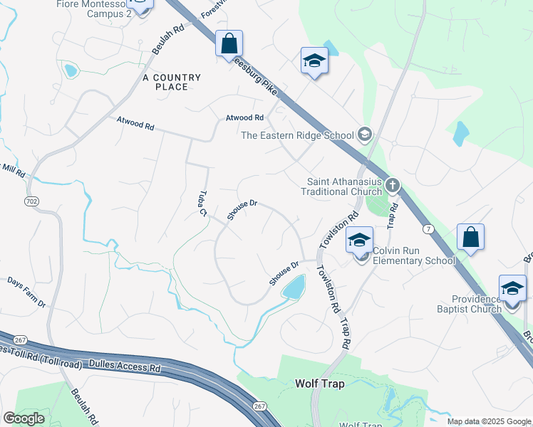 map of restaurants, bars, coffee shops, grocery stores, and more near 1400 Baritone Court in Vienna