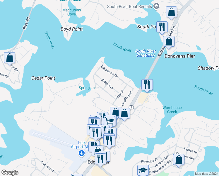 map of restaurants, bars, coffee shops, grocery stores, and more near 35 Ridge Avenue in Edgewater