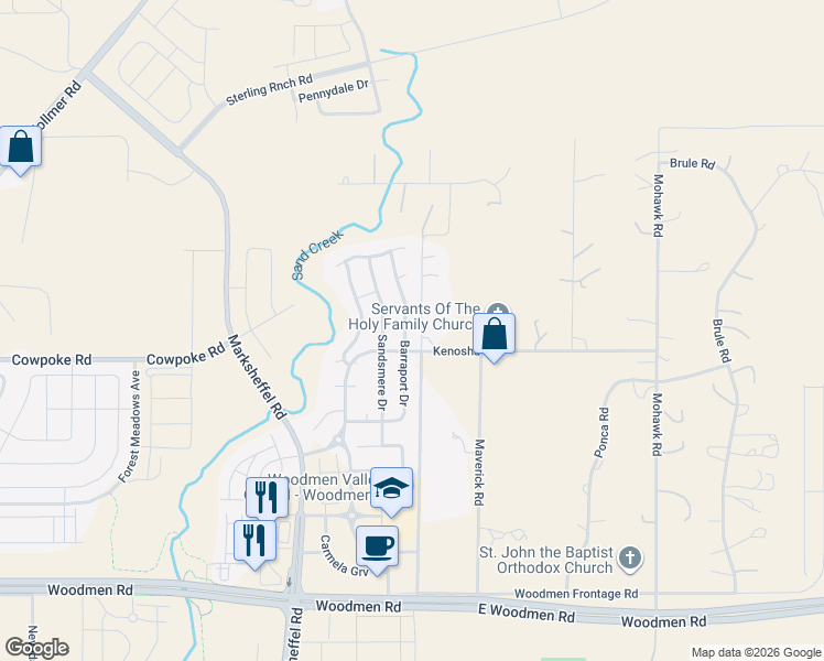 map of restaurants, bars, coffee shops, grocery stores, and more near 7941 Barraport Drive in Colorado Springs